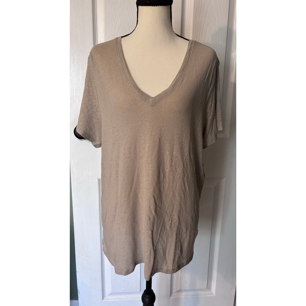 Athleta Getaway V-Neck Tee NEW WITH TAGS Women's XL Brown Slub Knit Linen Blend